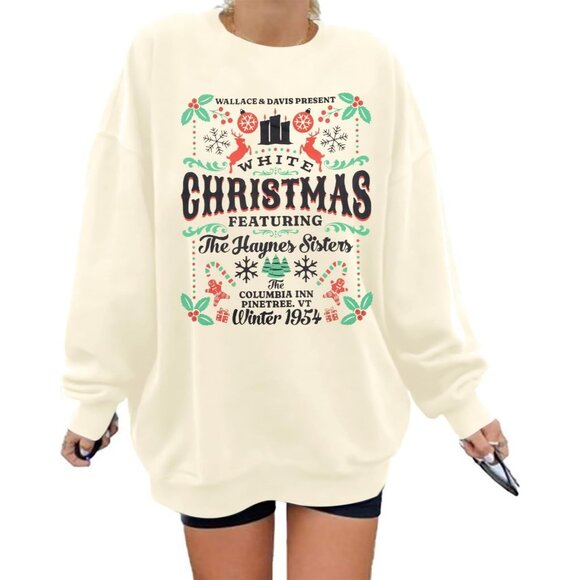 Womens White Christmas Sweatshirt Christmas Crewneck Shirt - Picture 1 of 6